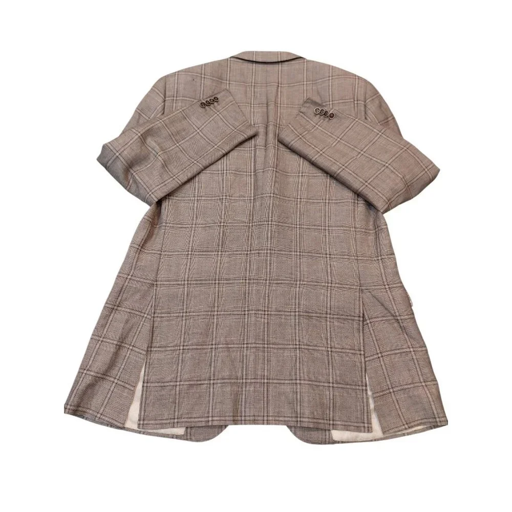 Baumans Ermenegildo Zegna Blazer Sport Coat 3-Button Linen Wool Checked‎ Blazer